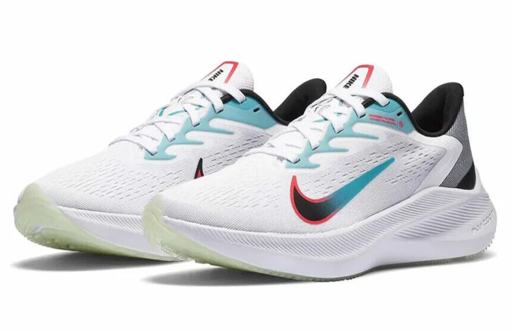 NIKE MENS ZOOM WINFLO 7 RUNNING SHOES White/Black/Flash Crimson Size 9.5